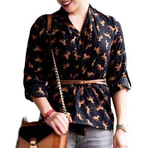 Boutique XXI Horse Print Roll-up Sleeves Open Sheer Cardigan